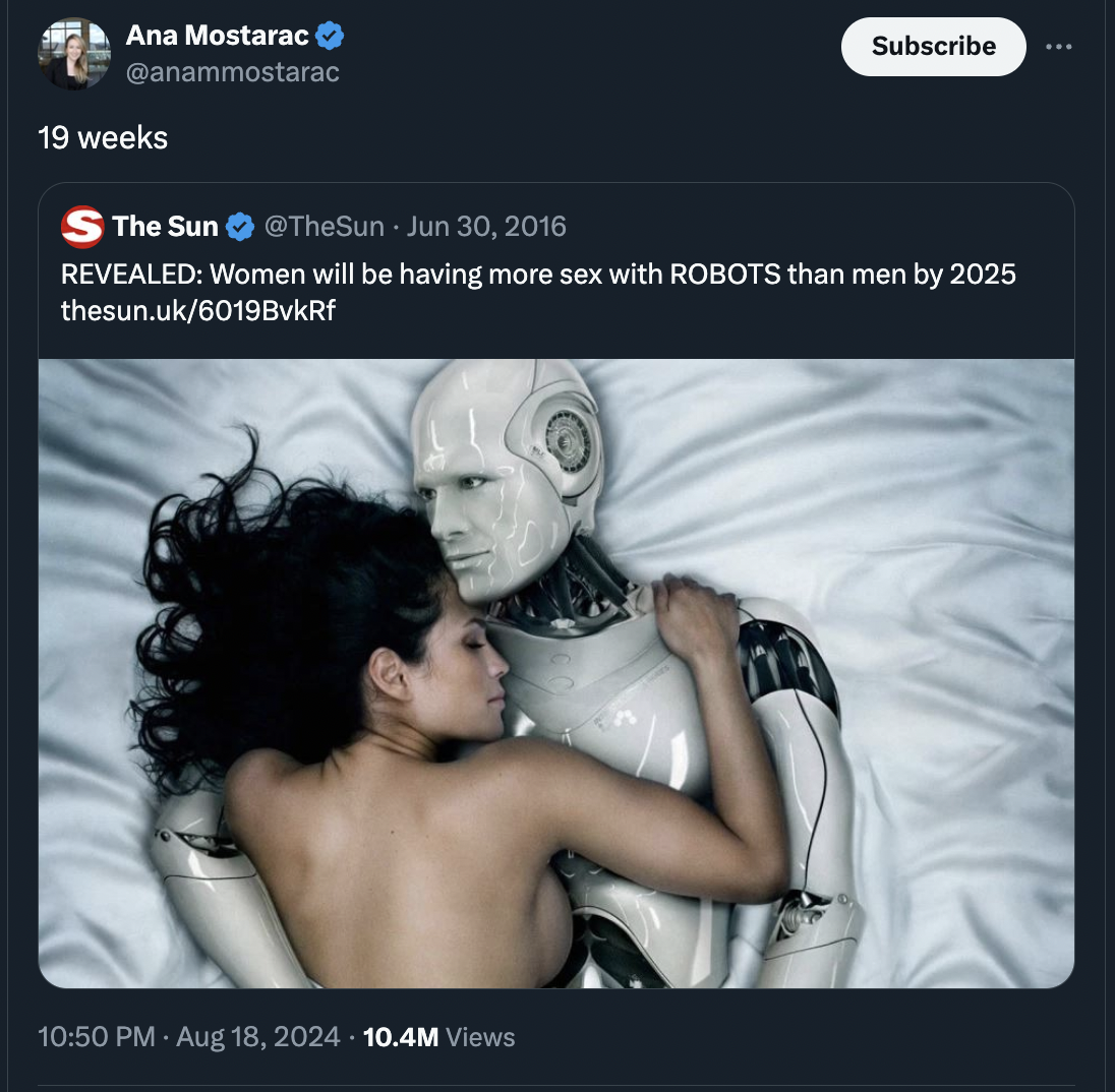 robot sex - Ana Mostarac 19 weeks S The Sun Subscribe Revealed Women will be having more sex with Robots than men by 2025 thesun.uk6019BvkRf 10.4M Views